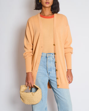 *FIRE PRICE* Chanel Peach Long Cardigan with Gold CC Logo Buttons Size FR 42/44 (UK 14/16)