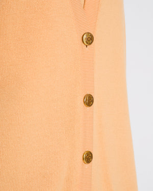 *FIRE PRICE* Chanel Peach Long Cardigan with Gold CC Logo Buttons Size FR 42/44 (UK 14/16)