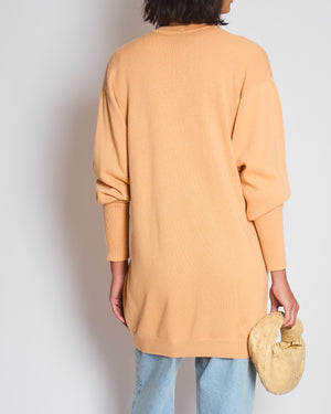 *FIRE PRICE* Chanel Peach Long Cardigan with Gold CC Logo Buttons Size FR 42/44 (UK 14/16)