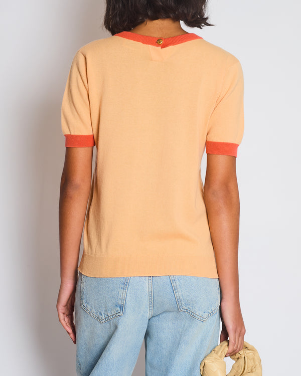 Chanel Peach Short-Sleeve Top with CC Logo Detail Size FR 38/40 (UK 10/12)
