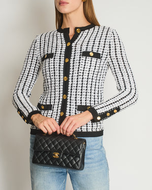 Chanel Black and White Knit Cardigan with Gold CC Logo Buttons Size FR 36/38 (UK 8/10)