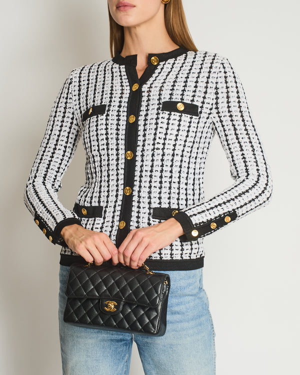 Chanel Black and White Knit Cardigan with Gold CC Logo Buttons Size FR 36/38 (UK 8/10)