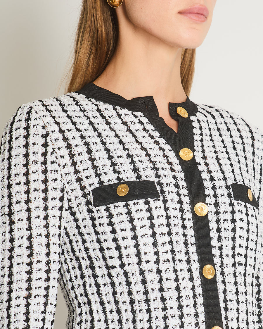 Chanel Black and White Knit Cardigan with Gold CC Logo Buttons Size FR 36/38 (UK 8/10)