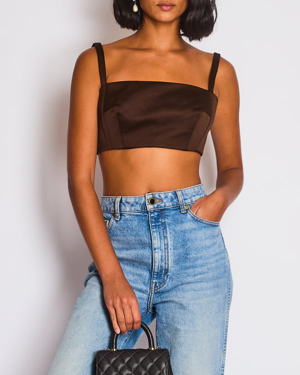Emilia Wickstead Brown Satin Structured Crop Top Size UK 10