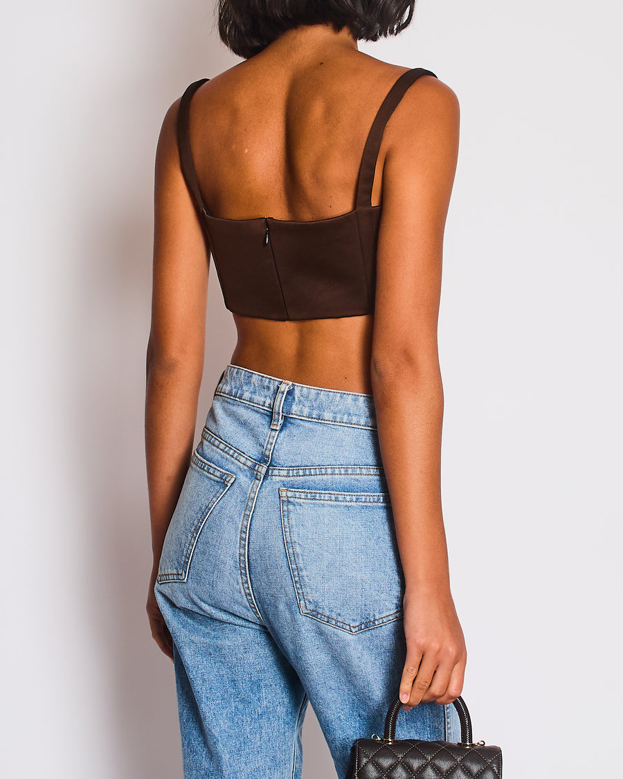 Emilia Wickstead Brown Satin Structured Crop Top Size UK 10