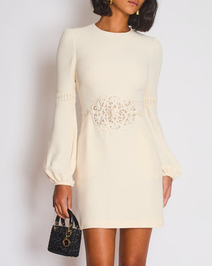 Valentino Cream Mini Long Sleeve Dress with Embroidered Details Size IT 40 (UK 8)