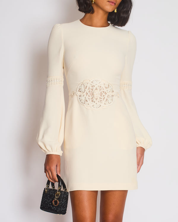 Valentino Cream Mini Long Sleeve Dress with Embroidered Details Size IT 40 (UK 8)