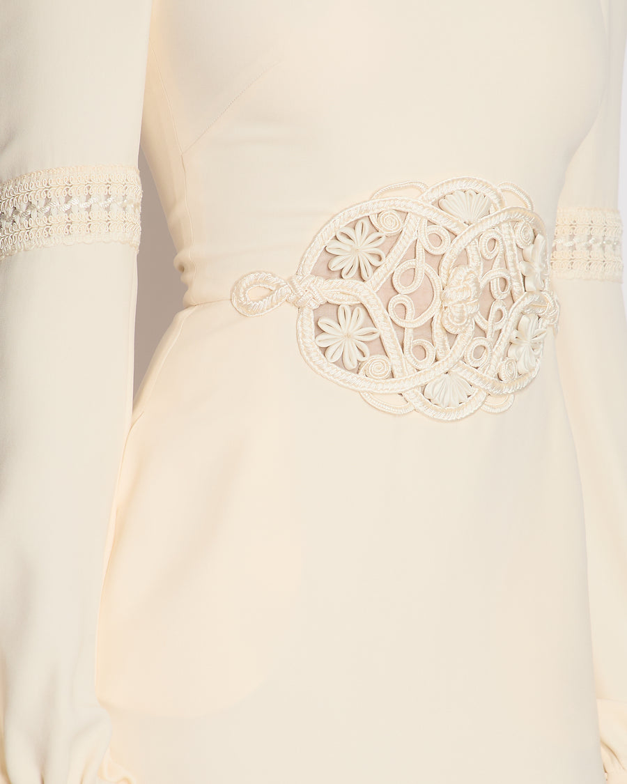 Valentino Cream Mini Long Sleeve Dress with Embroidered Details Size IT 40 (UK 8)