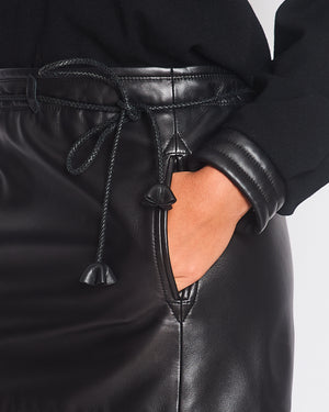 Hermes Black Wool & Lambskin Long Sleeve Dress with Woven Belt Detail Size FR 34 (UK 6)
