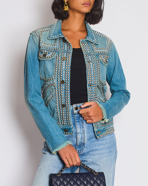 Saint Laurent Blue Denim Jacket with Studs & Crystals Details Size S (UK 8)