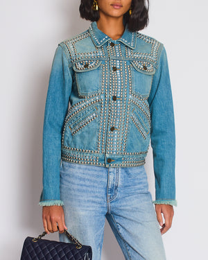 Saint Laurent Blue Denim Jacket with Studs & Crystals Details Size S (UK 8)