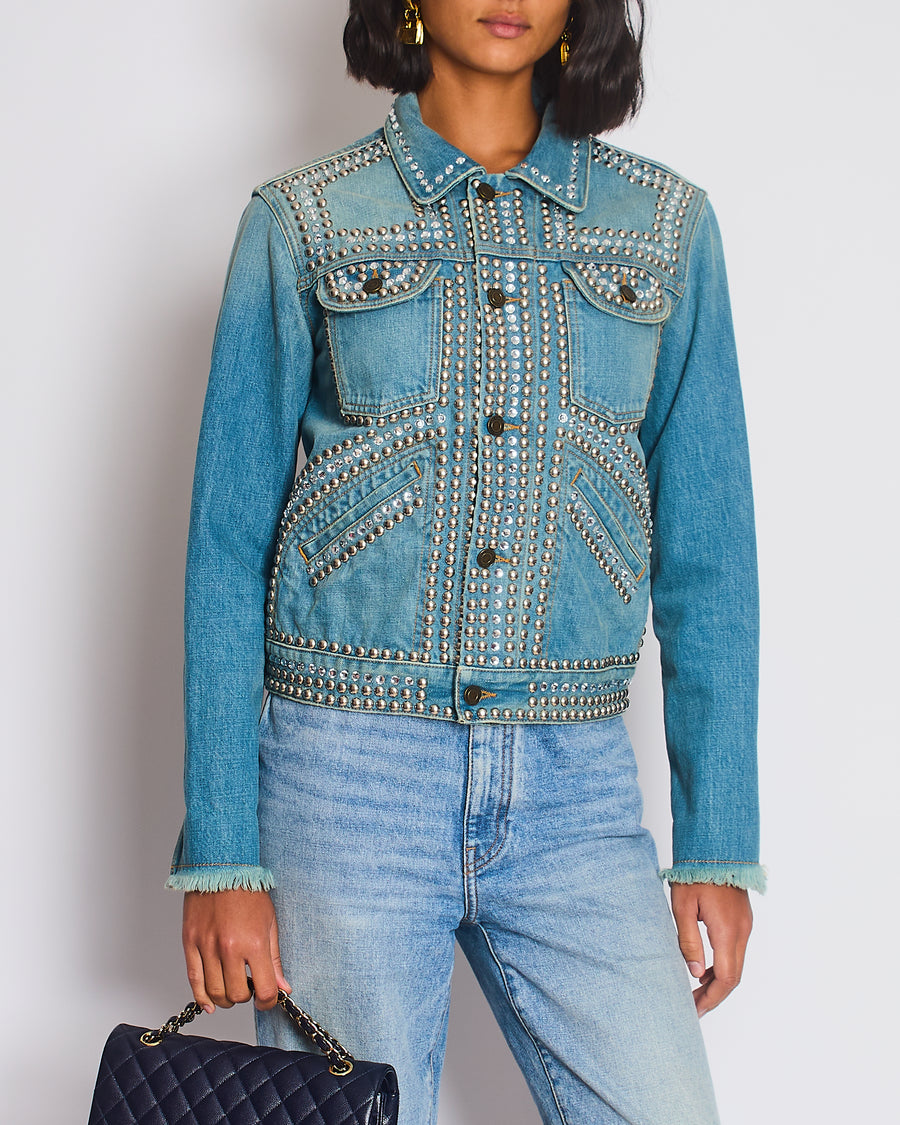 Saint Laurent Blue Denim Jacket with Studs & Crystals Details Size S (UK 8)