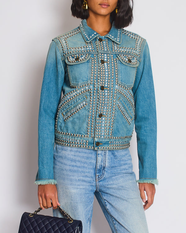 Saint Laurent Blue Denim Jacket with Studs & Crystals Details Size S (UK 8)