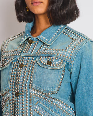 Saint Laurent Blue Denim Jacket with Studs & Crystals Details Size S (UK 8)