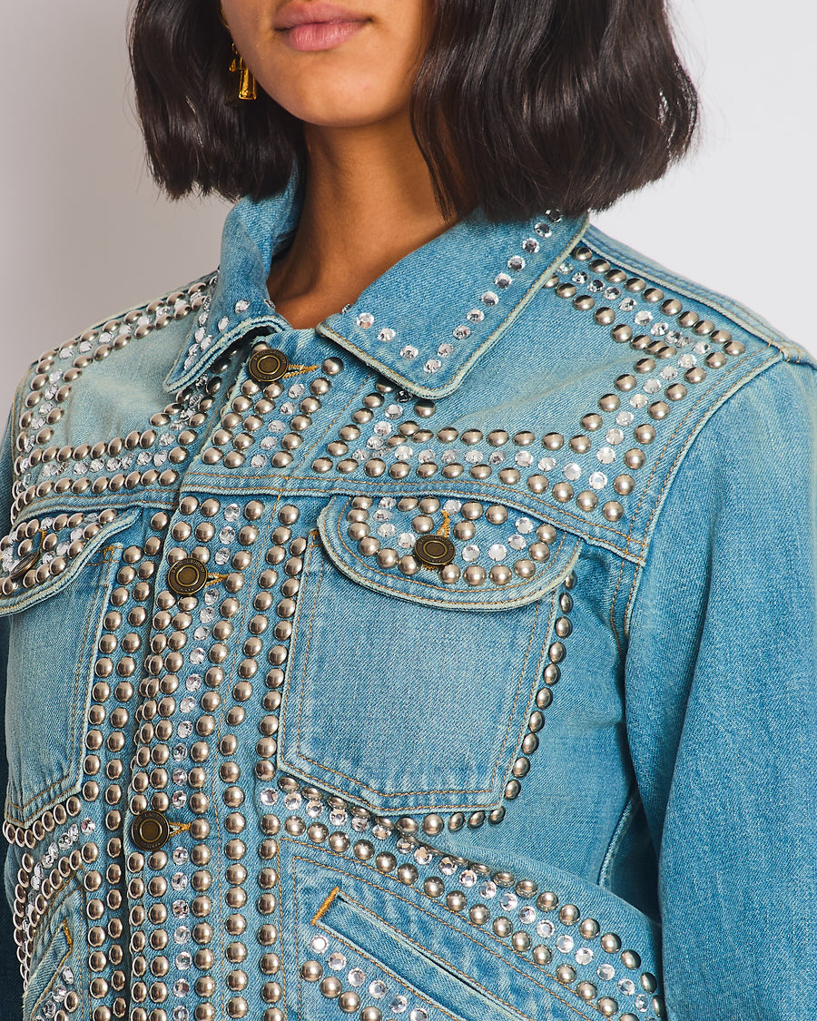 Saint Laurent Blue Denim Jacket with Studs & Crystals Details Size S (UK 8)