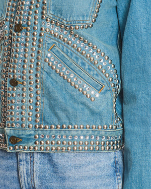 Saint Laurent Blue Denim Jacket with Studs & Crystals Details Size S (UK 8)