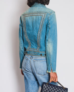 Saint Laurent Blue Denim Jacket with Studs & Crystals Details Size S (UK 8)