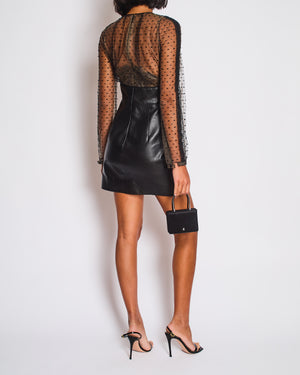 Valentino Black Long Sleeve Lace See Through Mini Dress with Leather Skirt Detail Size IT 40 (UK 8)