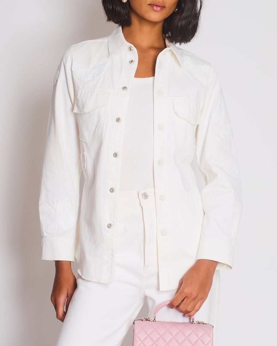 Valentino Cream Denim Long Sleeve Jacket with Butterfly Embroidery Details Size IT 46 (UK 14)
