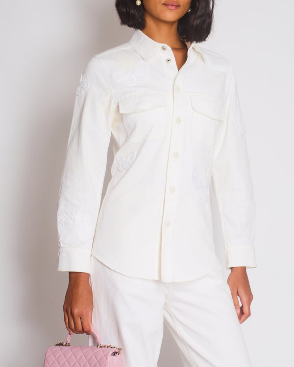 Valentino Cream Denim Long Sleeve Jacket with Butterfly Embroidery Details Size IT 46 (UK 14)