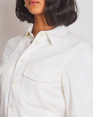 Valentino Cream Denim Long Sleeve Jacket with Butterfly Embroidery Details Size IT 46 (UK 14)