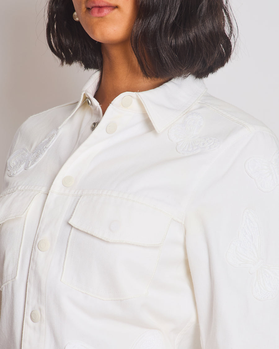 Valentino Cream Denim Long Sleeve Jacket with Butterfly Embroidery Details Size IT 46 (UK 14)