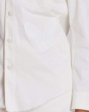 Valentino Cream Denim Long Sleeve Jacket with Butterfly Embroidery Details Size IT 46 (UK 14)