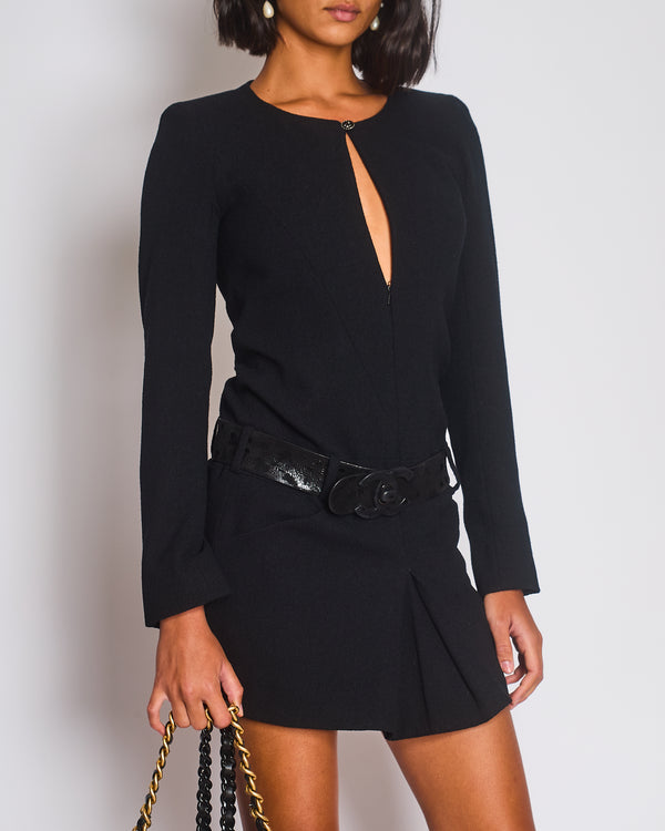 Chanel 09A Black Wool Short Dress with Crystal CC Buttons & CC Belt Details Size FR 34 (UK 6) RRP £3120