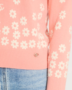 Chanel SS/20 Peach Floral Round Neck Jumper with CC Detail Size FR 34 (UK 6)