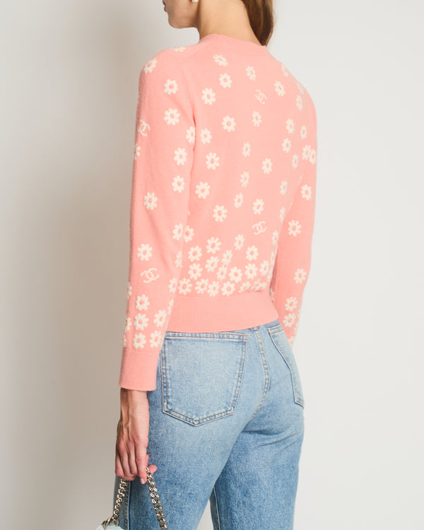 Chanel SS/20 Peach Floral Round Neck Jumper with CC Detail Size FR 34 (UK 6)