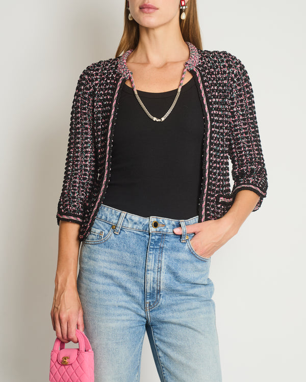 Chanel SS/12 Black Tweed and Pink Long Sleeve Cardigan Size FR 35 (UK 8)