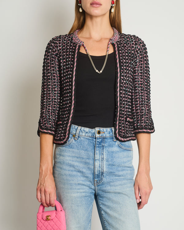 Chanel SS/12 Black Tweed and Pink Long Sleeve Cardigan Size FR 35 (UK 8)