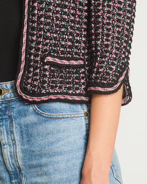 Chanel SS/12 Black Tweed and Pink Long Sleeve Cardigan Size FR 35 (UK 8)