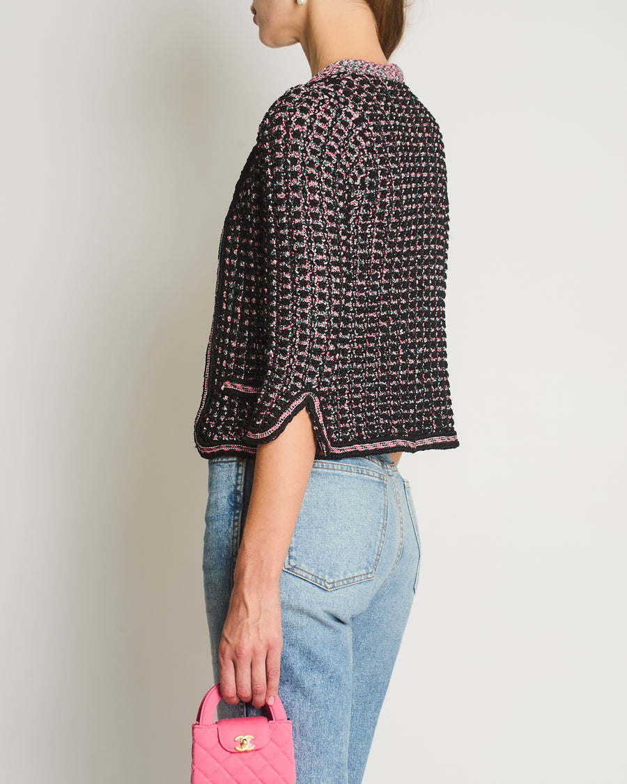 Chanel SS/12 Black Tweed and Pink Long Sleeve Cardigan Size FR 35 (UK 8)