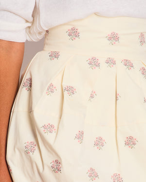 Christian Dior Cream and Pink Floral Print High-Waisted Mini Skirt with Pleated Detail Size FR 34 (UK 6)