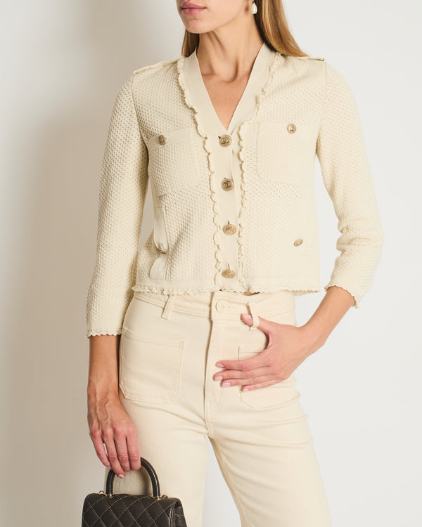 Chanel SS/16 ACT 1 Cream Knitted Cardigan with CC Button Detail Size FR 34 (UK 6)