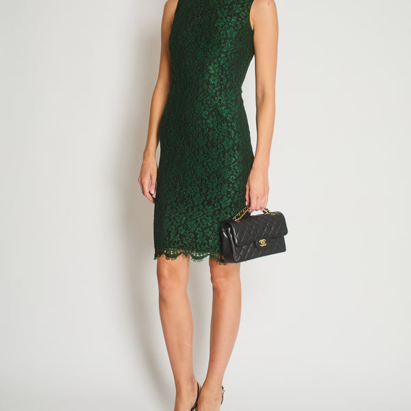 DOLCE&GABBANA スクープネック ミディ丈 キャディ ドレス *GREEN ダブル編みジャージー・ワイドネックトップス/40代50代からの