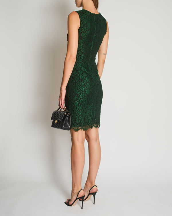 Dolce & Gabbana Green Sleeveless Lace Midi Dress Size IT 38 (UK 6)