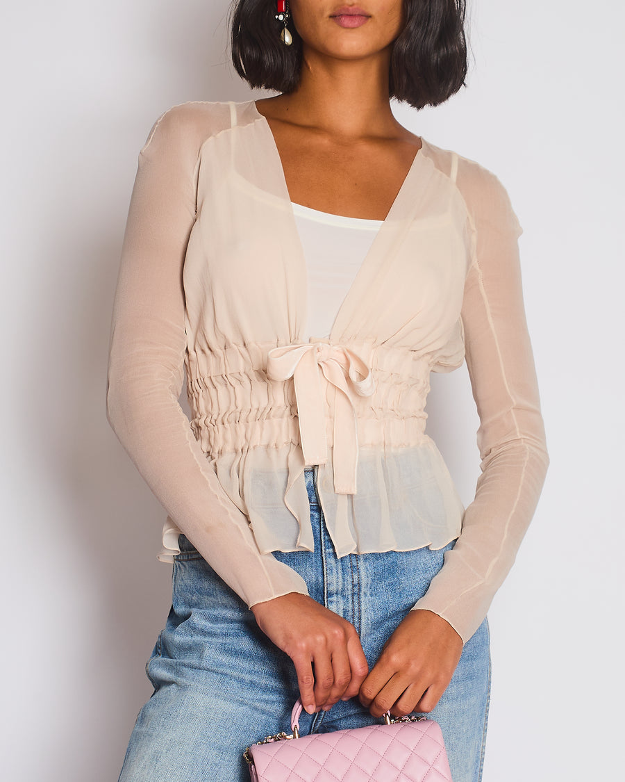 Tom Ford Beige Long Sleeve Silk Cardigan with Ruched Waist Detail Size IT 36 (UK 4)