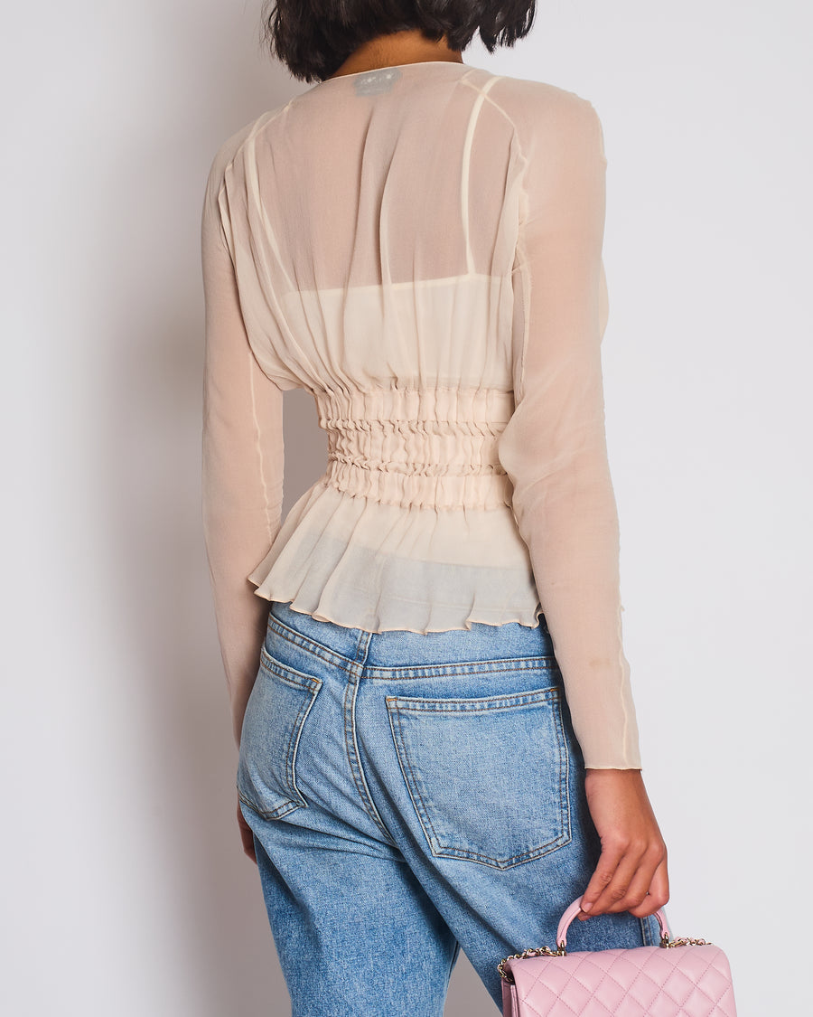 Tom Ford Beige Long Sleeve Silk Cardigan with Ruched Waist Detail Size IT 36 (UK 4)