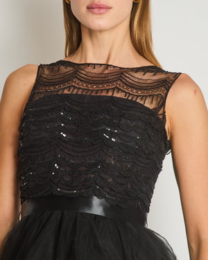 Oscar De La Renta Tulle Sleeveless Maxi Gown Dress with Sequinned Lace Bustier Detail Size US 4 (UK 8)