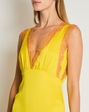 Giambattista Valli Yellow Midi Dress with Ruffle Hem and Lace Details Size IT 38 (UK 4)