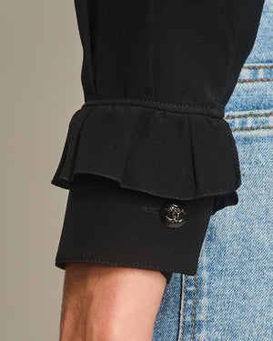 Chanel Black Silk Cropped tie-Up Shirt with Ruffle Detail Size FR 34 (UK 6)