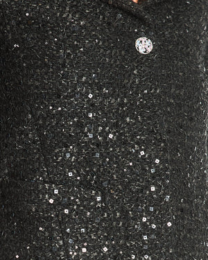Chanel Black Cropped Sequined Tweed Jacket with Embellished Buttons Detail Size FR 34 (UK 6)