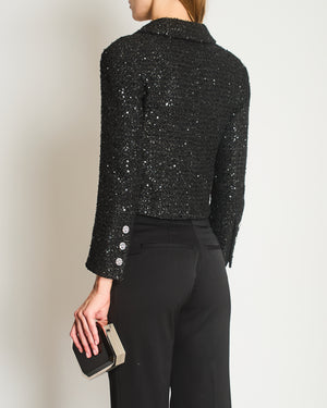 Chanel Black Cropped Sequined Tweed Jacket with Embellished Buttons Detail Size FR 34 (UK 6)