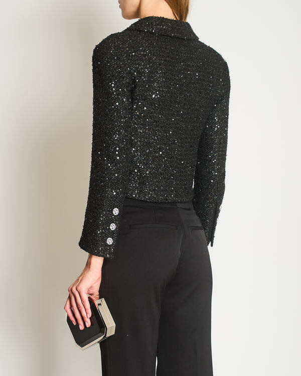 Chanel Black Cropped Sequined Tweed Jacket with Embellished Buttons Detail Size FR 34 (UK 6)