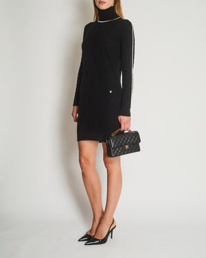 Chanel Black High Neck Long Sleeve Midi Dress with CC Logo Detail Size FR 38 (UK 10)