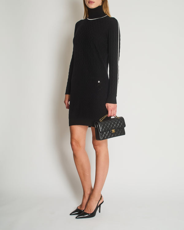 Chanel Black High Neck Long Sleeve Midi Dress with CC Logo Detail Size FR 38 (UK 10)