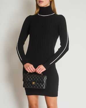 Chanel Black High Neck Long Sleeve Midi Dress with CC Logo Detail Size FR 38 (UK 10)