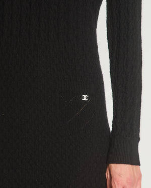 Chanel Black High Neck Long Sleeve Midi Dress with CC Logo Detail Size FR 38 (UK 10)